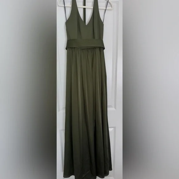 Vera Wang WHITE Green V-Neck Maxi Dress Formal Bridal 4 - Picture 3 of 7